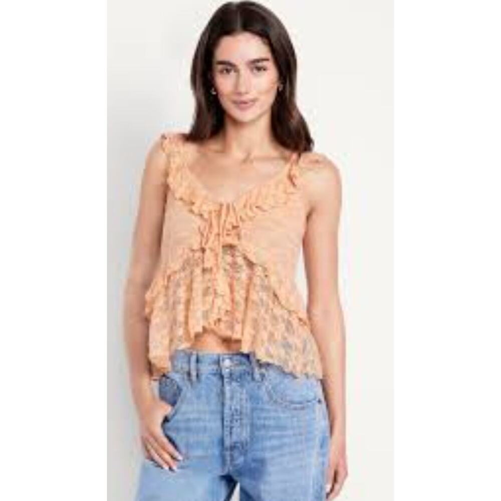 5310) Old Navy Thistle Y2K Coquette Lace Ruffle Tiered Babydoll Tank Top Large - Picture 1 of 8
